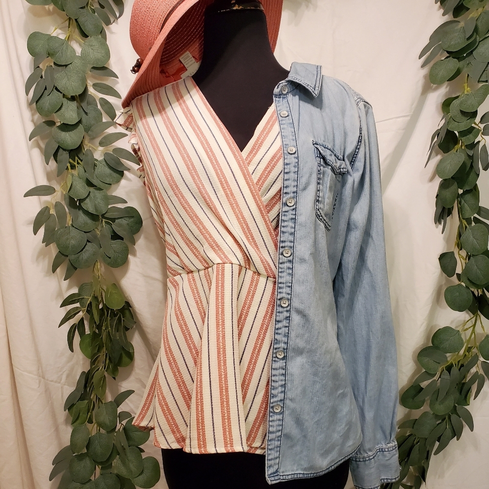 Monteau peach stripped flowy blouse size XL